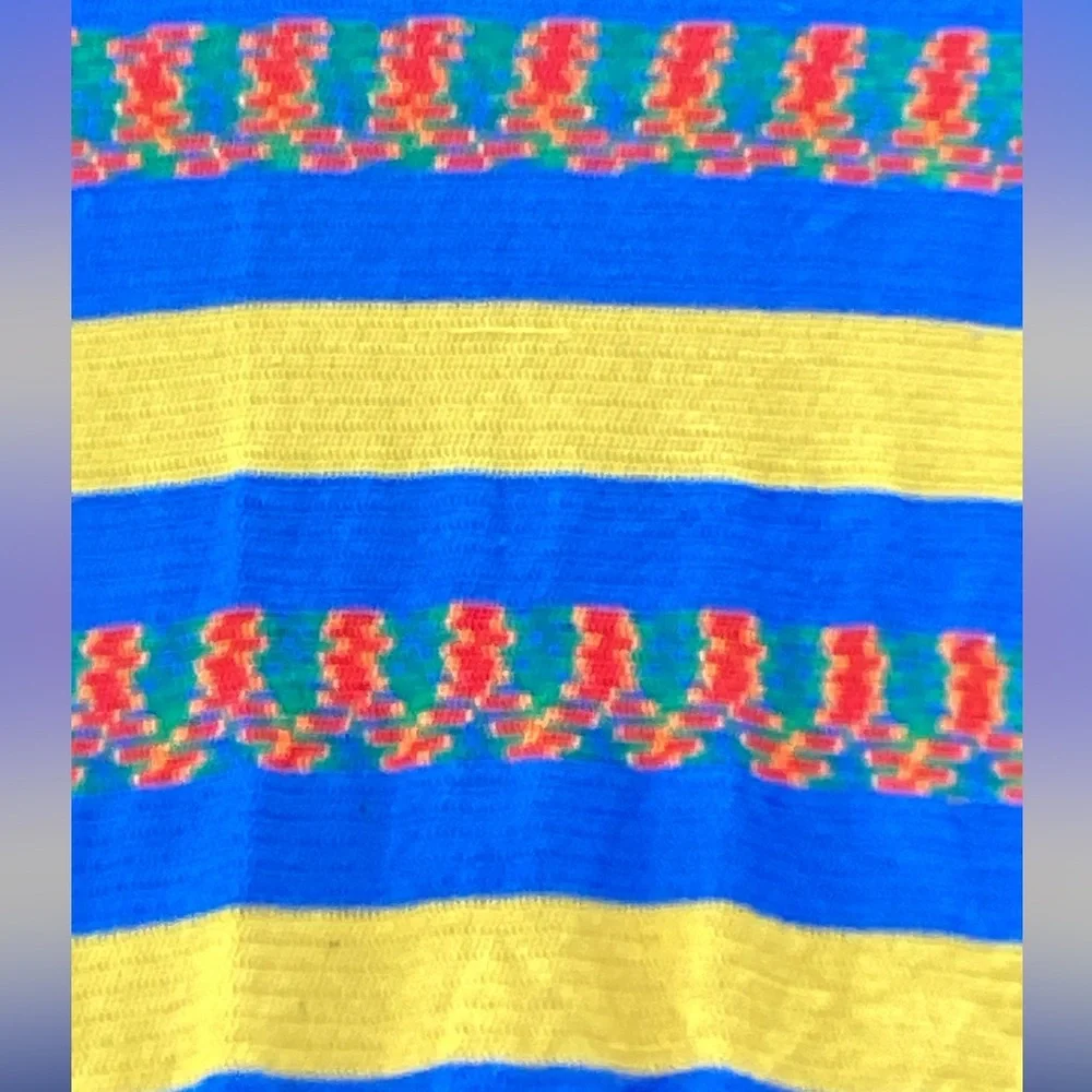 🦋 CROCHETED VINTAGE BLANKET WHIMSICAL COLORS THROW Hand Made 51” X 79”